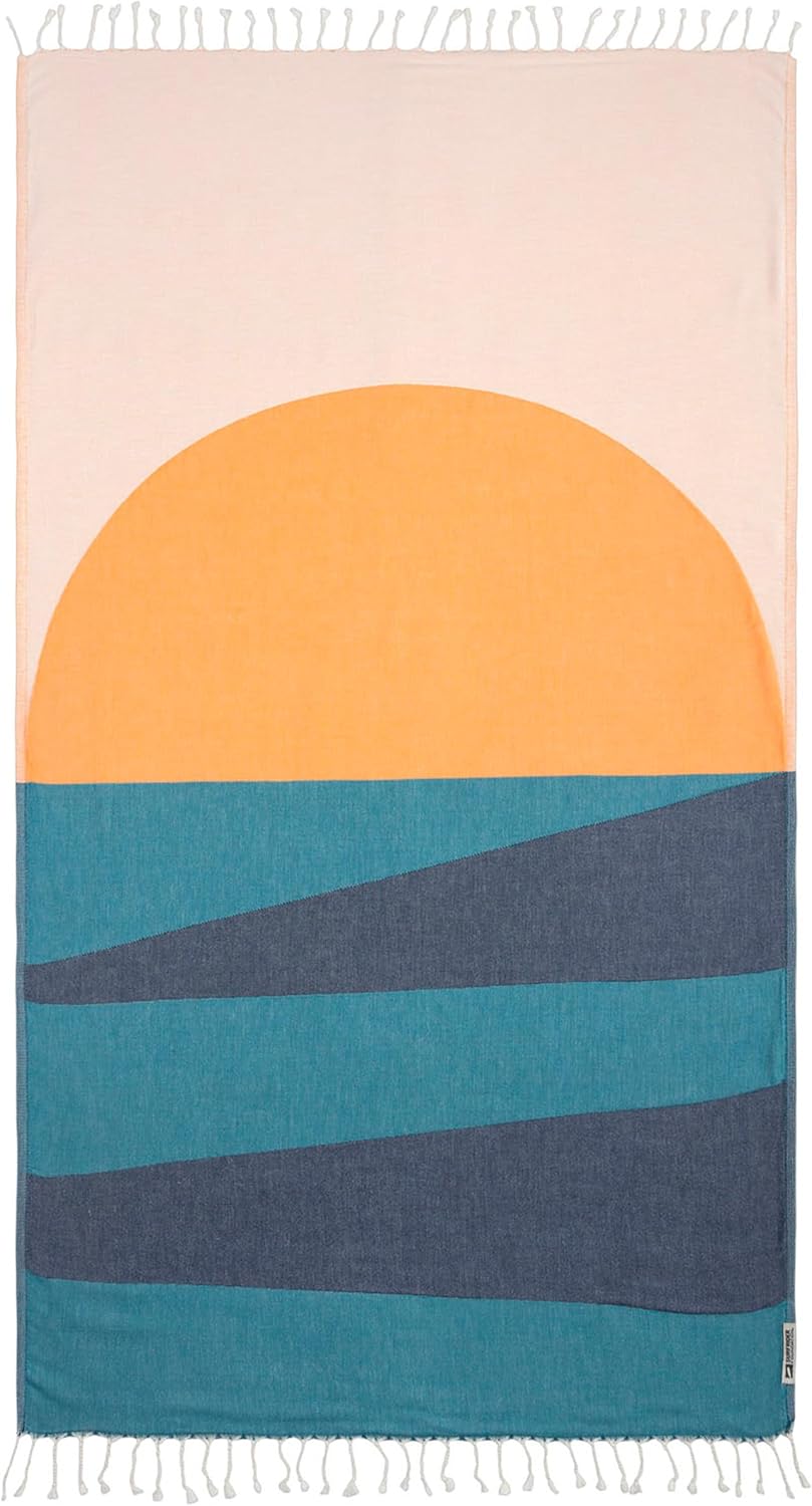 Sand Cloud Turkish Beach Towel - 100% Organic Cotton Turkish Bath Towels - Ultra Soft, Sand Free & Quick Dry Towel for Beach, Pool, or Picnic - As Seen on Shark Tank - Boho Geo Sunset