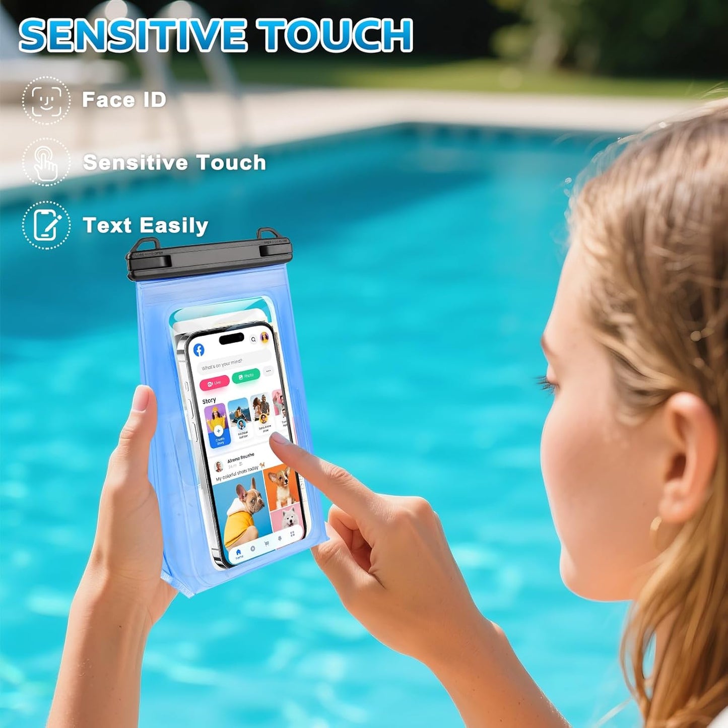 Large Waterproof Phone Pouch, [Expandable Space] Floating Waterproof Bag, IPX8 Dry Bag with Adjustable Lanyard for iPhone Samsung Google Up to 7.0" Blue