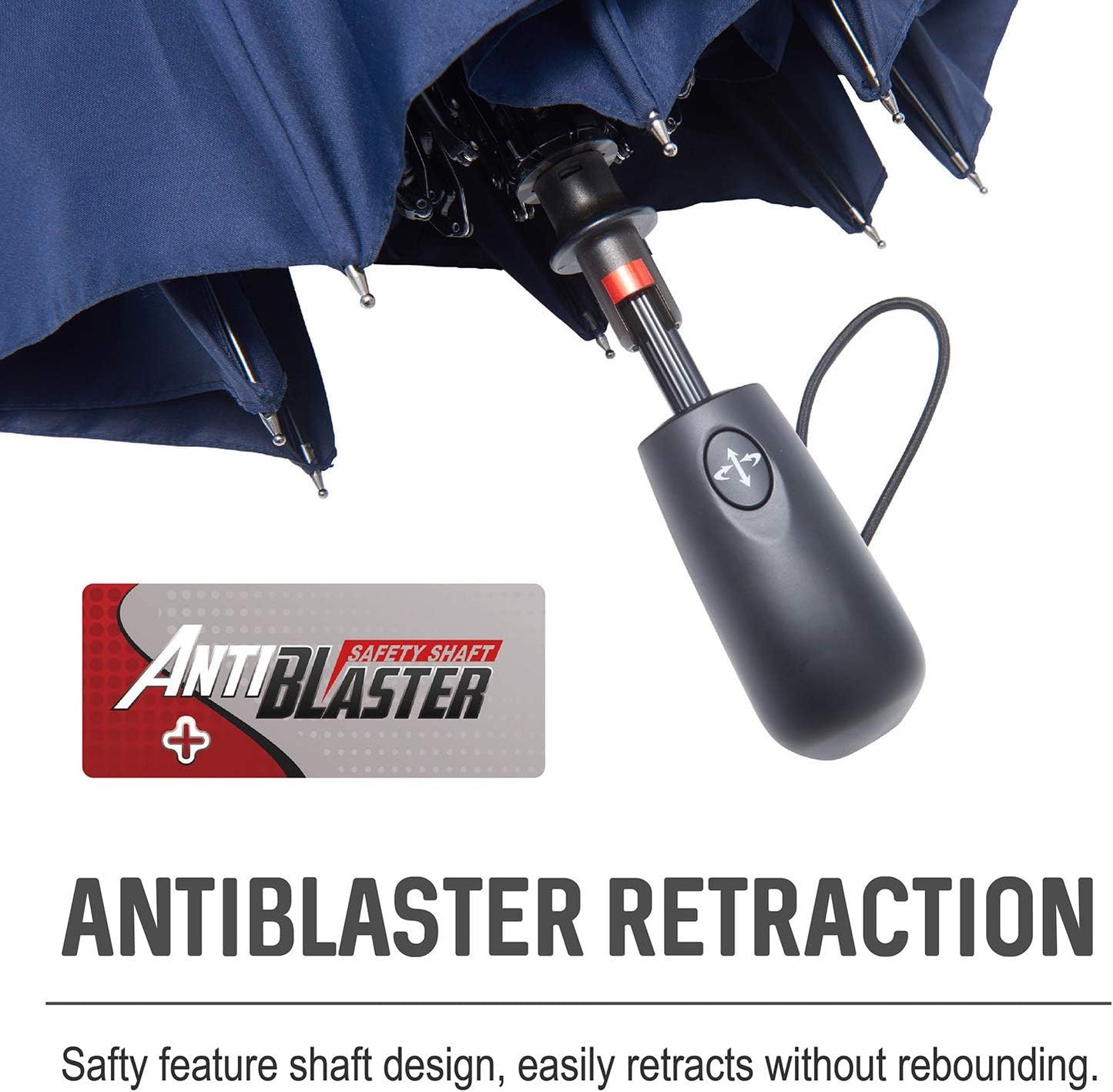 Large Umbrella Windproof 54 Inch Folds Into Portable Travel Size - Big Enough To Comfortably Fit In 2 Adults - Auto Open Close and Patented Vortex System For Superior Safety And Durability (Navy Blue)