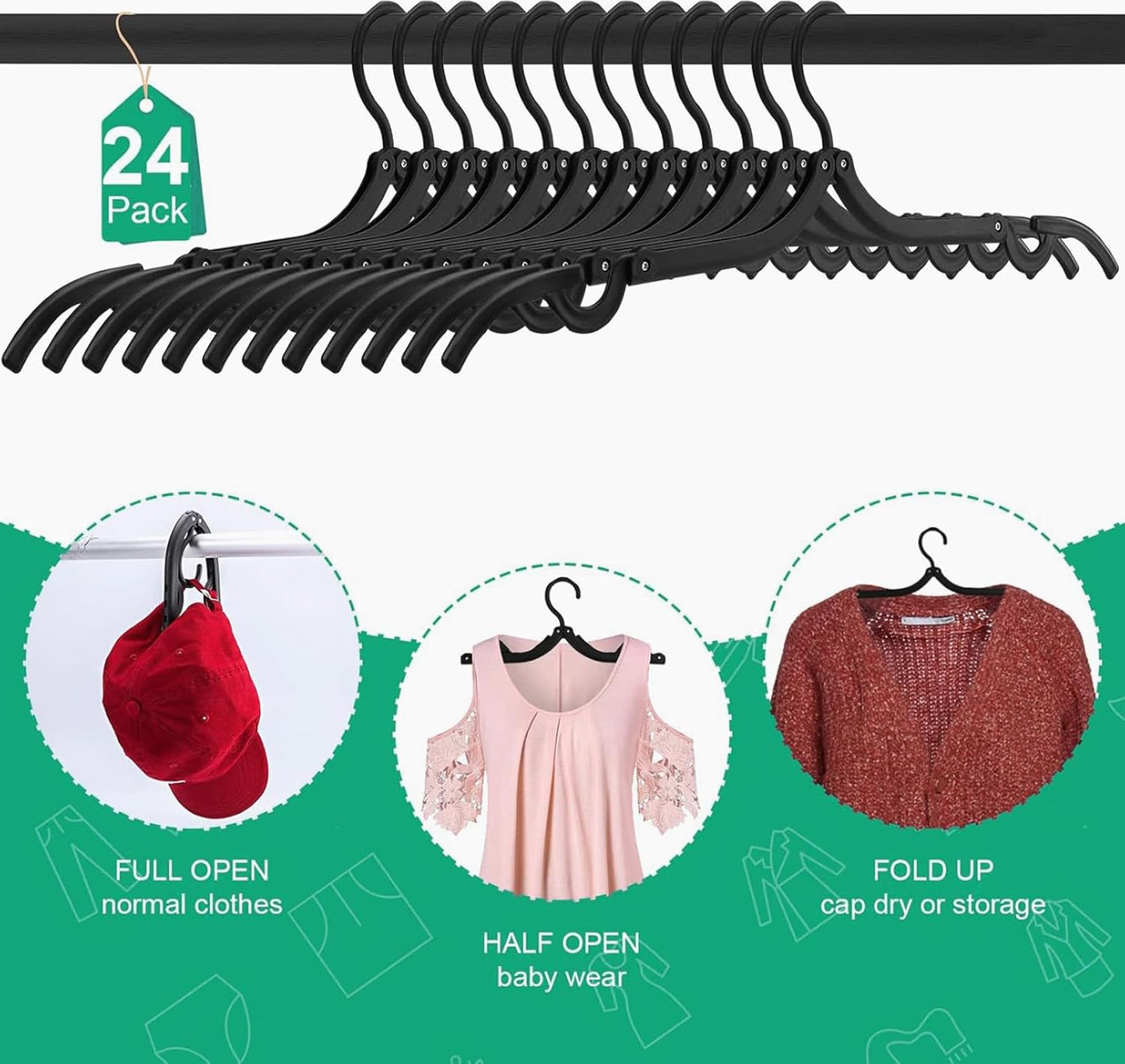 12 PCS Black Portable Folding Clothes Hangers,Black Foldable Hangers Lightweight Travel Accessories,Non-Slip Folding Hangers for Clothes for Travel and Home