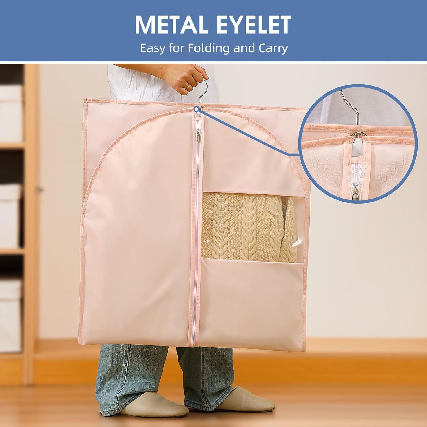 Dress Bags for Gowns, 65'' Pink Garment Bags for Hanging Clothes, Dress Garment Bag Women, Long Dress Cover with Clear Window for Dresses, Coats, Uniforms（2 Pack）