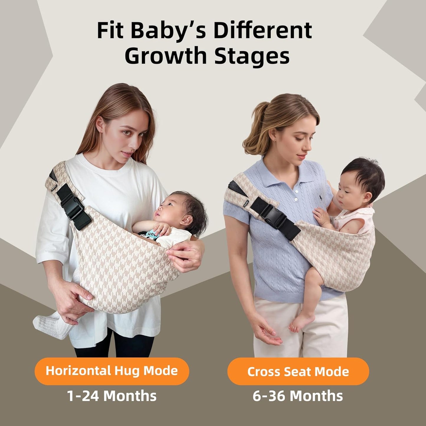 Baby Sling Carrier Newborn to Toddler, 2025 Upgraded Houndstooth Baby Sling Toddler Carrier, Premium Cotton Linen Adjustable Shoulder Strap