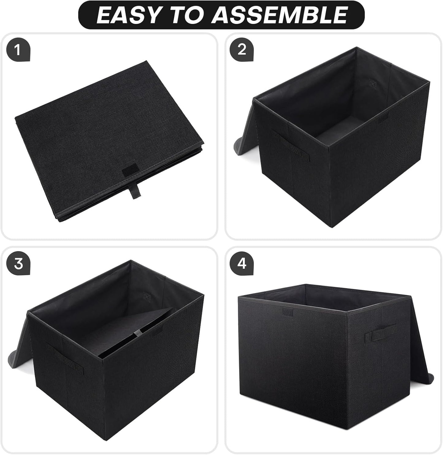 Large 22 Quart Linen Fabric Foldable Storage Bin Cube Organizer Basket with Flip-Top Lid & Handles, Clothes Blanket Box for Home, Office, Closet, Black, 4 Pack 14.6 x 9.5 x 9.5”