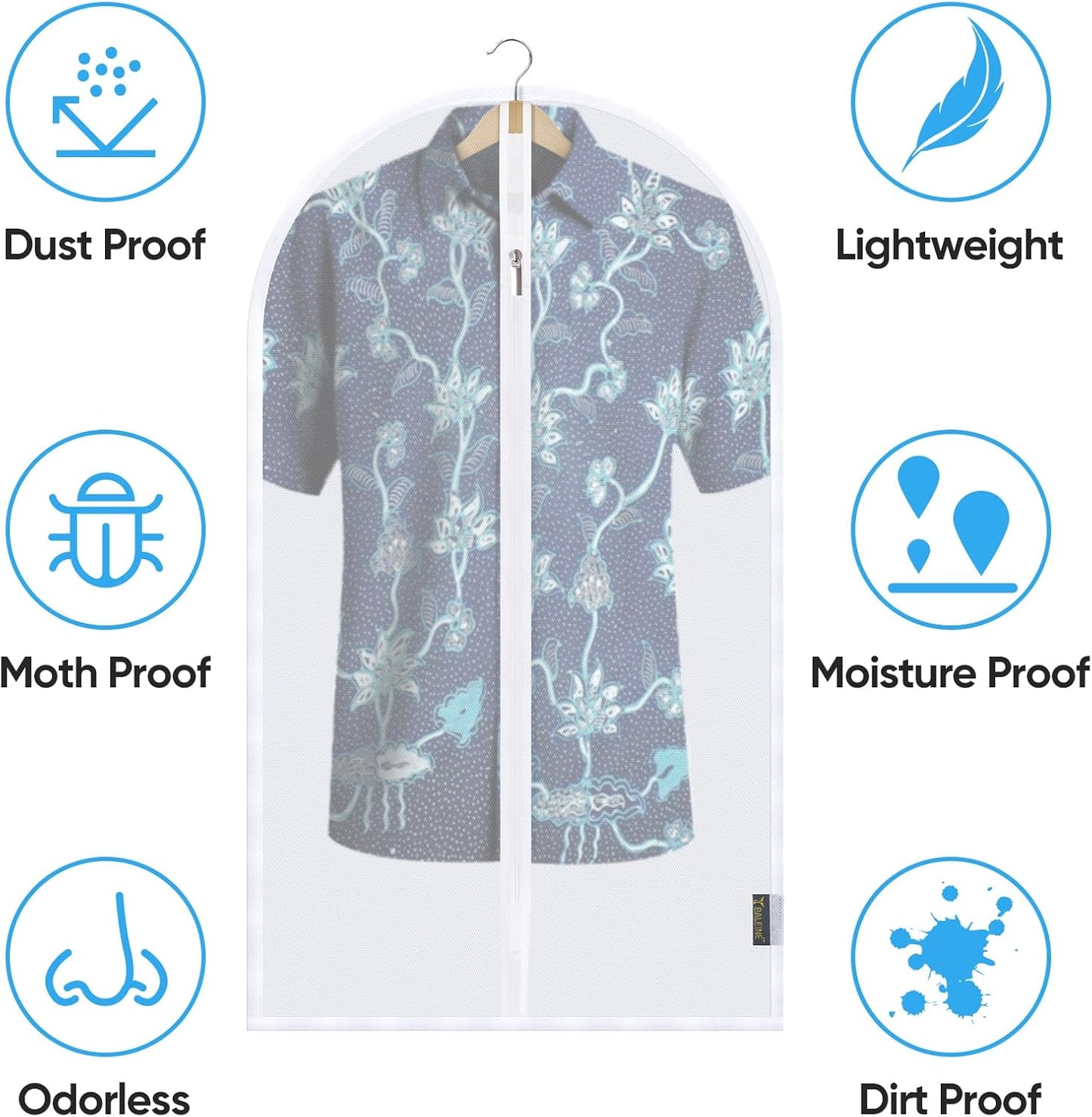 BALEINE 48'' Translucent Garment Bags, 2 Packs PEVA Dress Bag for Closet Clothes Dresses Suit Coats Storage (Black, 2PK)