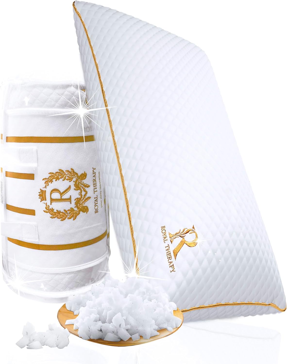 Royal Therapy King Memory Foam Pillows - Shredded Memory Foam Pillow for All Sleep Positions - Medium Firm Pillow with Adjustable Loft - Bamboo-Derived Rayon Cover - CertiPUR-US & Oeko-TEX Certified