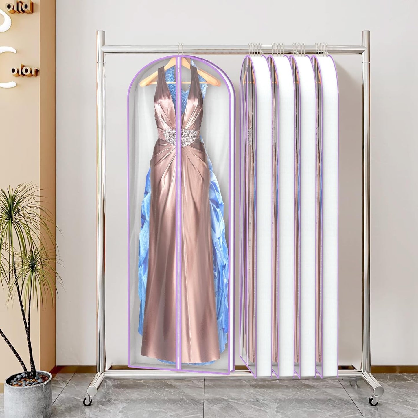 Zilink Breathable Dress Bags for Gowns 72" Clear Wedding Dress Garment Bag Dress Bags for Hanging Clothes with 4" Gussted for Long Evening Dresses, Fur Coat, Long garment Bags for Gowns, Set of 2