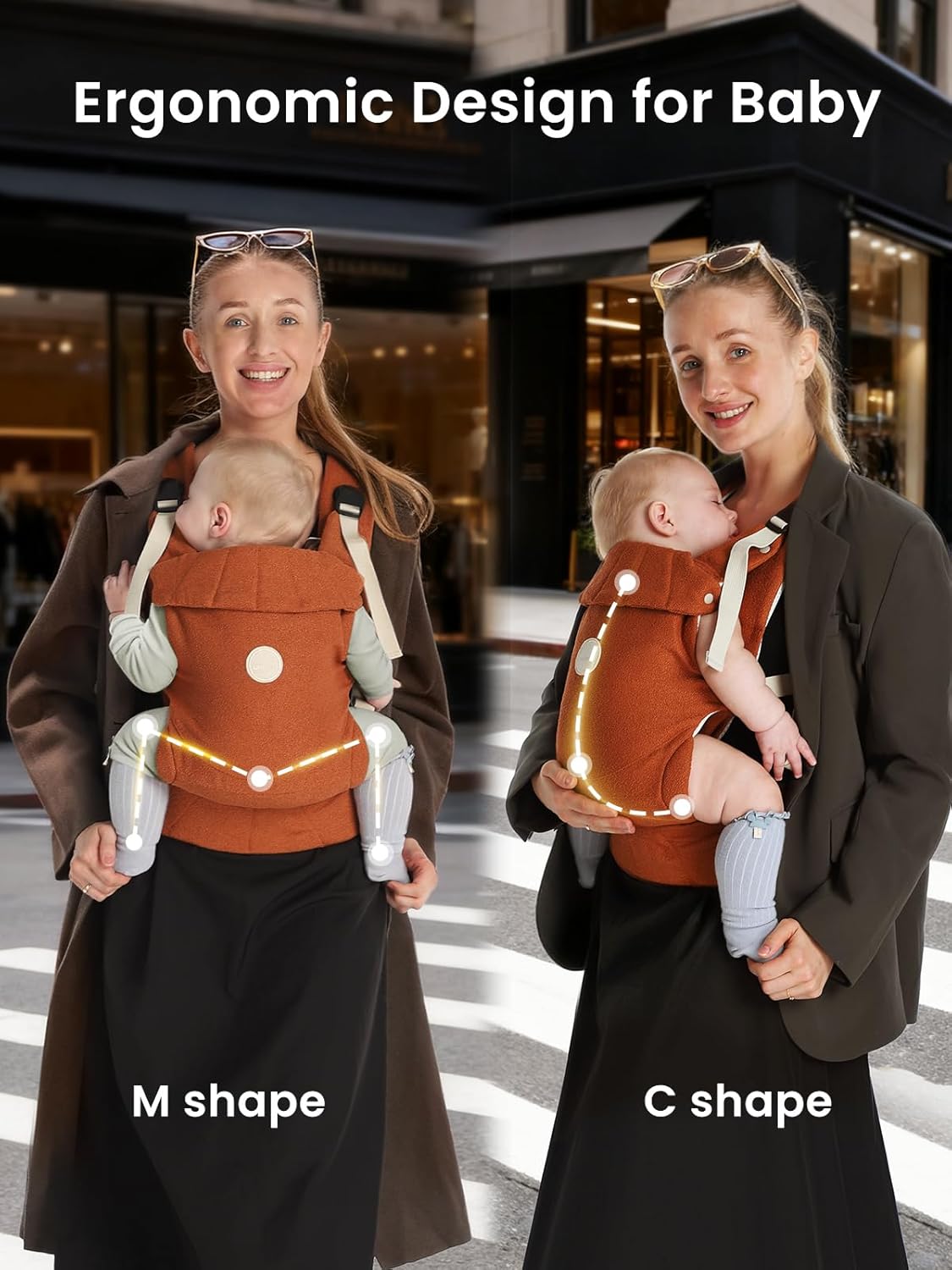 Grownsy Baby Carrier Newborn to Toddler (7-44lbs), Ergonomic & Cozy Wraps with One-Click Buckle, Head Support for Hands-Free Comfort, Sepia
