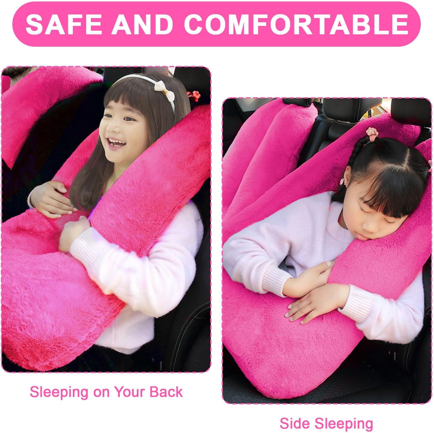 Travel Pillow, Travel Pillow for Kids, Sleeper Hold Pillow Travel, Removable U-Shaped Pillow for Adults and Children to Support Head and Body in The Back Seat of Long Car Trips (Rose Purple)