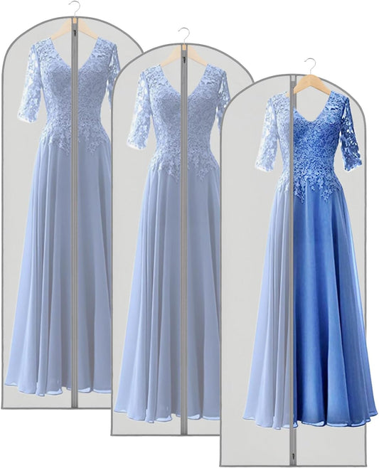 Zilink 3 Pack 65" Long Clear Dress Bags for Gowns, Coats, Jackets - Gray, Breathable, Zipper Closure