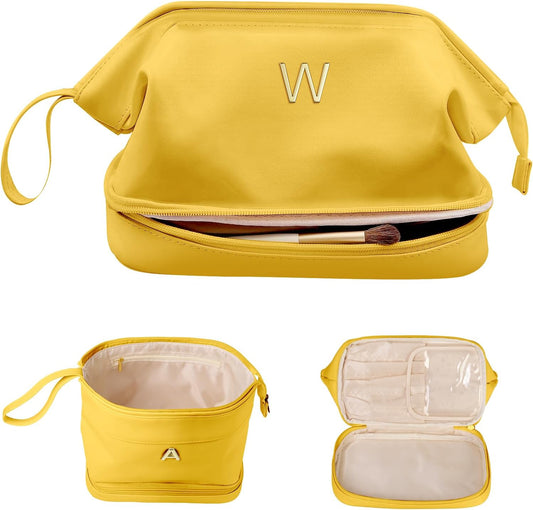 Personalized Gifts for Women, Initial Makeup Bag, Travel Gifts, Personalized Bags, Waterproof Double Layer Cosmetic Bag, Leather Makeup Bags Letter Travel Toiletry Bag, Friend Gifts