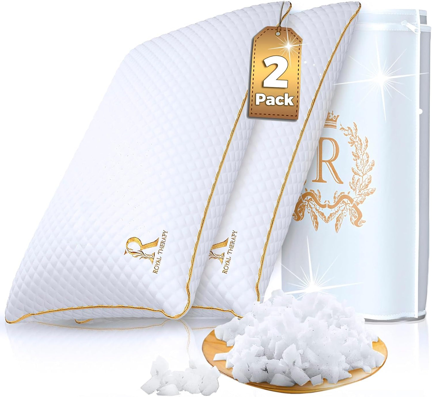 Royal Therapy Pillows Queen Size Set of 2, Shredded Memory Foam Pillows Queen, Rayon Derived from Bamboo Pillow