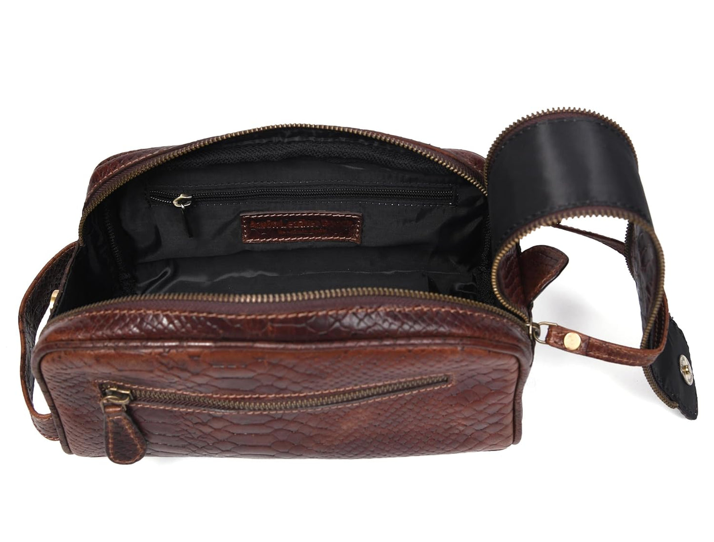 10" Premium Leather Toiletry Travel Pouch With Waterproof Lining | King-Size Handcrafted Vintage Dopp - Kit Gift for Father's Day By Aaron Leather Goods