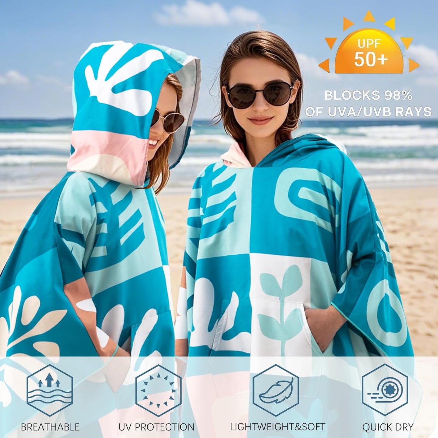 PY SUPER MODE Beach Hooded Towel Oversized - 60 x 40 inches Quick Dry Microfiber Beach Towels, Lightweight Soft and Absorbent Pool Towel Suitable for Bath Swimming Camping for Adults