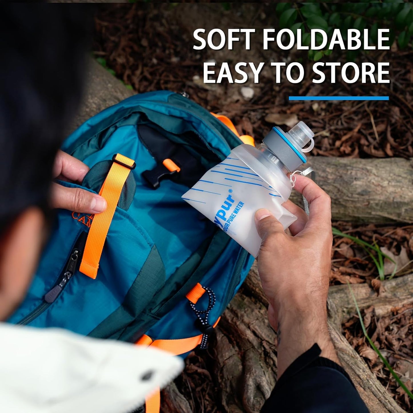 Collapsible Water Bottle with Filter - 1L Squeeze Water Filtered Bottle Camping Survival Hiking Backpacking, Portable Water Filter with NSF/FDA Certification, White