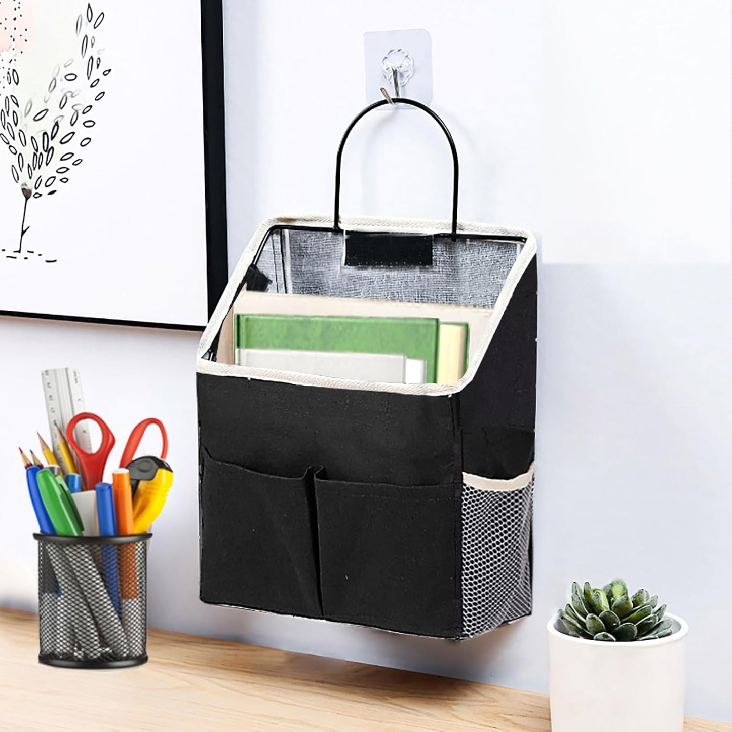 2pcs Wall Hanging Storage Bag,Wall Hanging Organizer Bags with Pockets, Wall Organizer Storage for Dormitory Bathroom Bedroom Kitchen(Black)