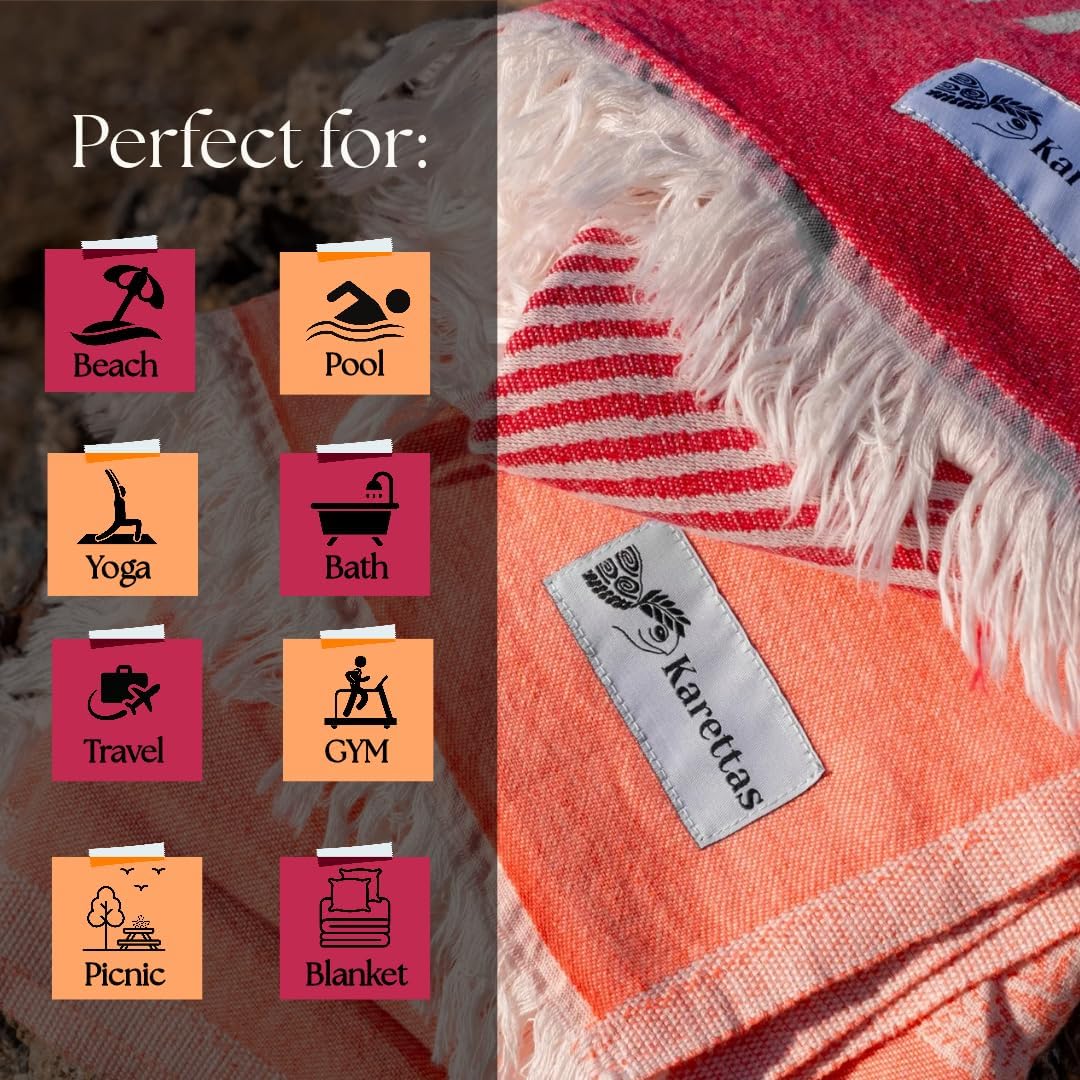 Turkish Beach Towel - 100% Organic Cotton - Soft, Quick-Dry, Sand Proof, Prewashed - Lightweight & Oversized for Beach, Pool, Yoga, Bath, Travel, Gym, Throw - Bloom (Pink)