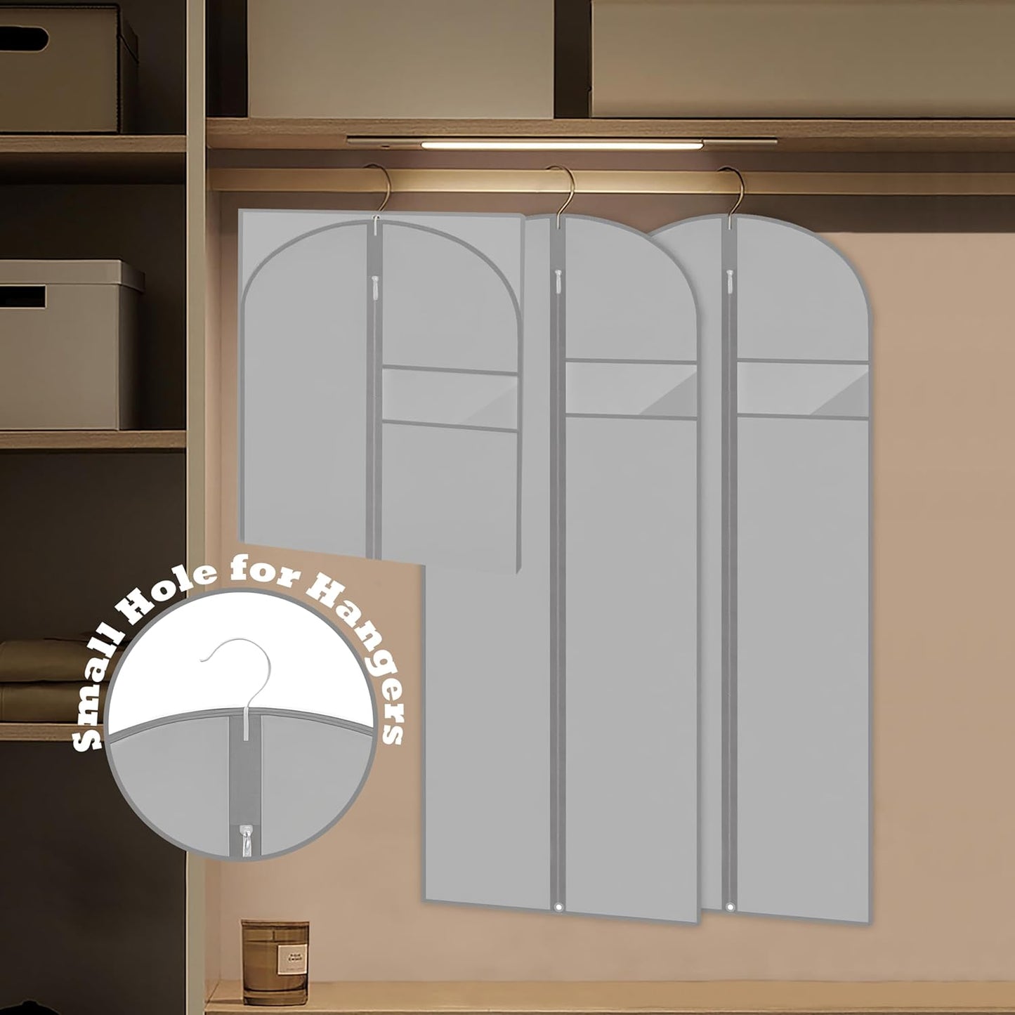 Dress Bags for Gowns Long, 60'' Garment Bags for Hanging Clothes, Suit Bag Cover for Storage and Travel (Grey)