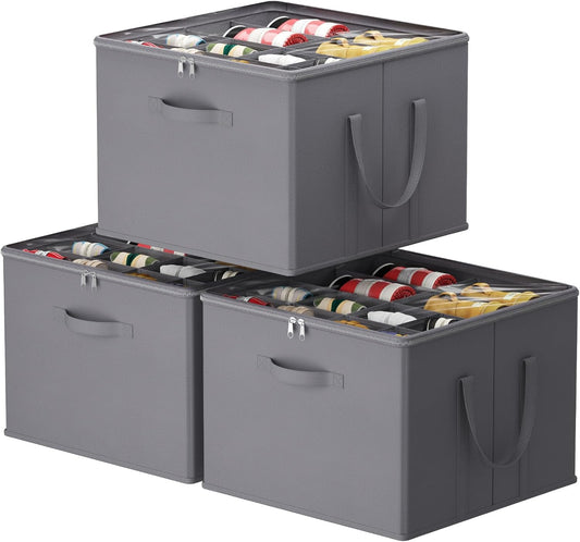 Lifewit Shoe Storage Organizer for Closet, Fits 12-16 Pairs, Large Shoe Box Storage Containers with Clear Cover and Reinforced Handles, Foldable Storage Bins Fits for Boots Heels Sneakers, 3 Pack Gray