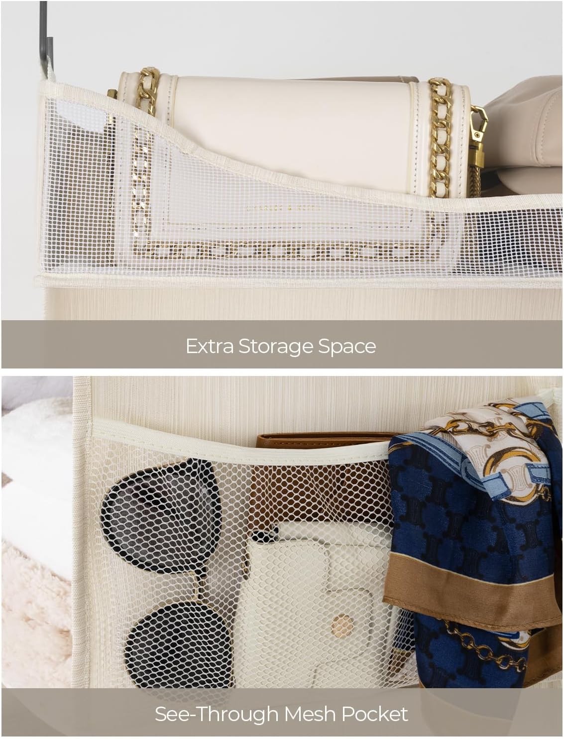 StorageWorks Hanging Closet Organizer, 3-Shelf Hanging Closet Shelves with Top Shelf, 19 ¾"W x 12" D x 31" H, Extra-Large Space, Ivory White