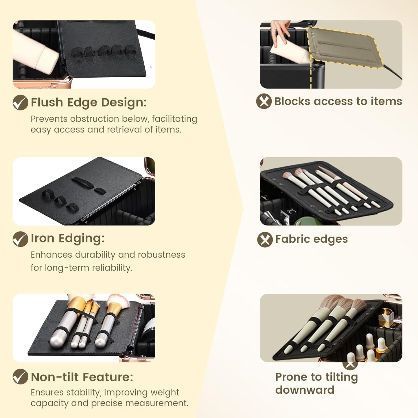 Makeup Case with Magnetic Lighted Mirror Cosmetic Train Box Detachable LED Mirror Adjustable Brightness in 3 Colors Waterproof Storage Organizer Artist Suitcase with Dividers Brush Holder, Rose Gold