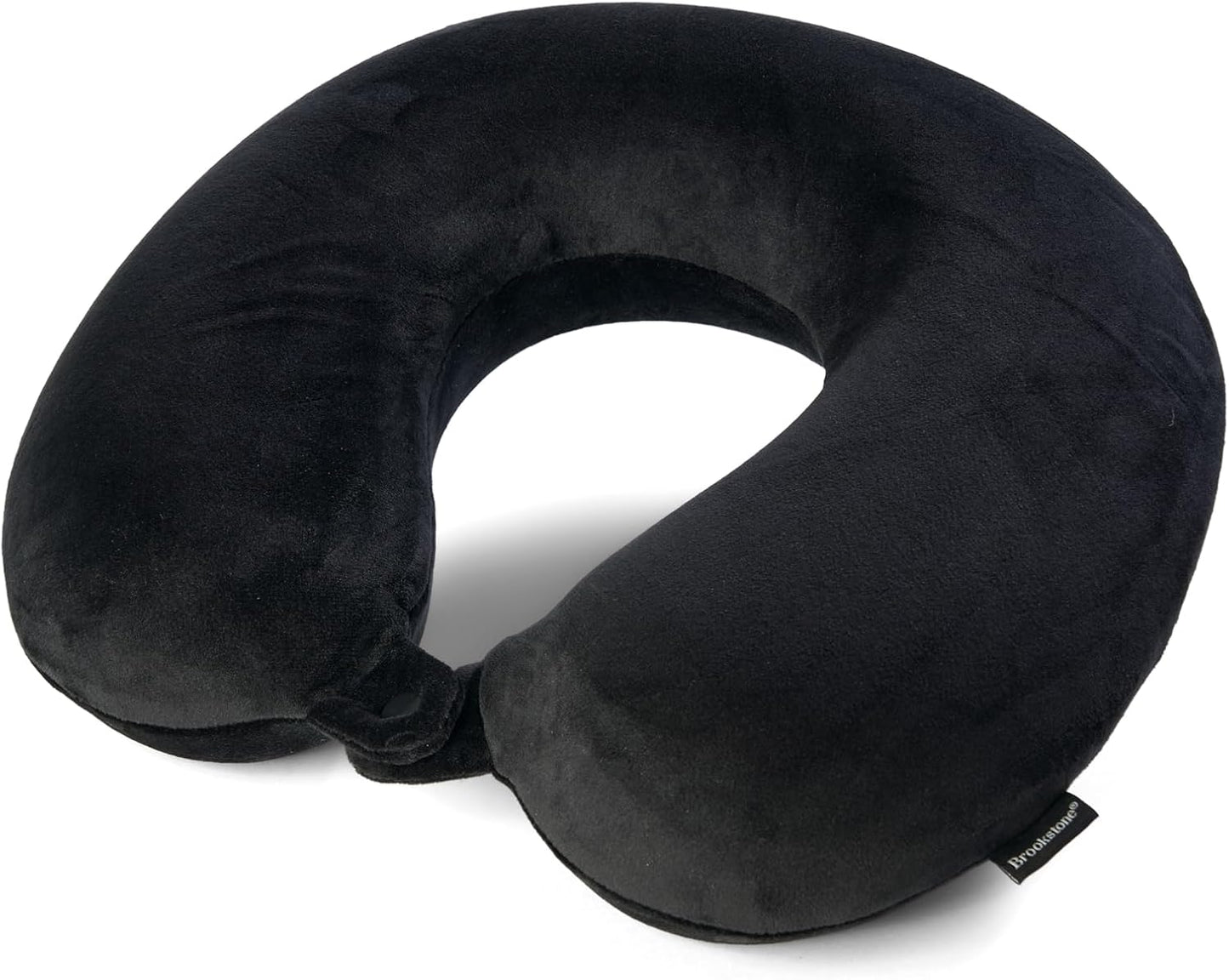 Brookstone Travel Neck Pillow - Lightweight Fleece Casing U-Shaped Stuffable Memory Foam Travel Pillow for Sleeping and Neck Support, Black