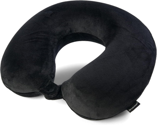 Brookstone Travel Neck Pillow - Lightweight Fleece Casing U-Shaped Stuffable Memory Foam Travel Pillow for Sleeping and Neck Support, Black