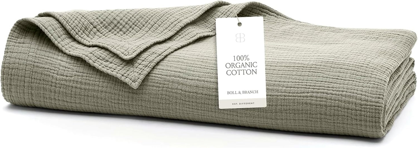 BOLL & BRANCH Dream Bed Blanket - Full/Queen, Sageleaf - Luxury 100% Organic Cotton - Soft, Lightweight and Breathable - Cloud-Like Touch