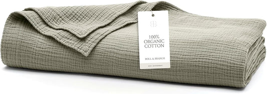 BOLL & BRANCH Dream Bed Blanket - Full/Queen, Sageleaf - Luxury 100% Organic Cotton - Soft, Lightweight and Breathable - Cloud-Like Touch