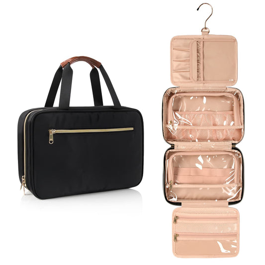 CUBETASTIC Hanging Travel Toiletry Bag, Portable Travel Makeup Bag with Handle, Waterproof Nylon Cosmetic Organizer Pouch with 360° Hanging Hook (B#-Black, Medium(Pack of 1))