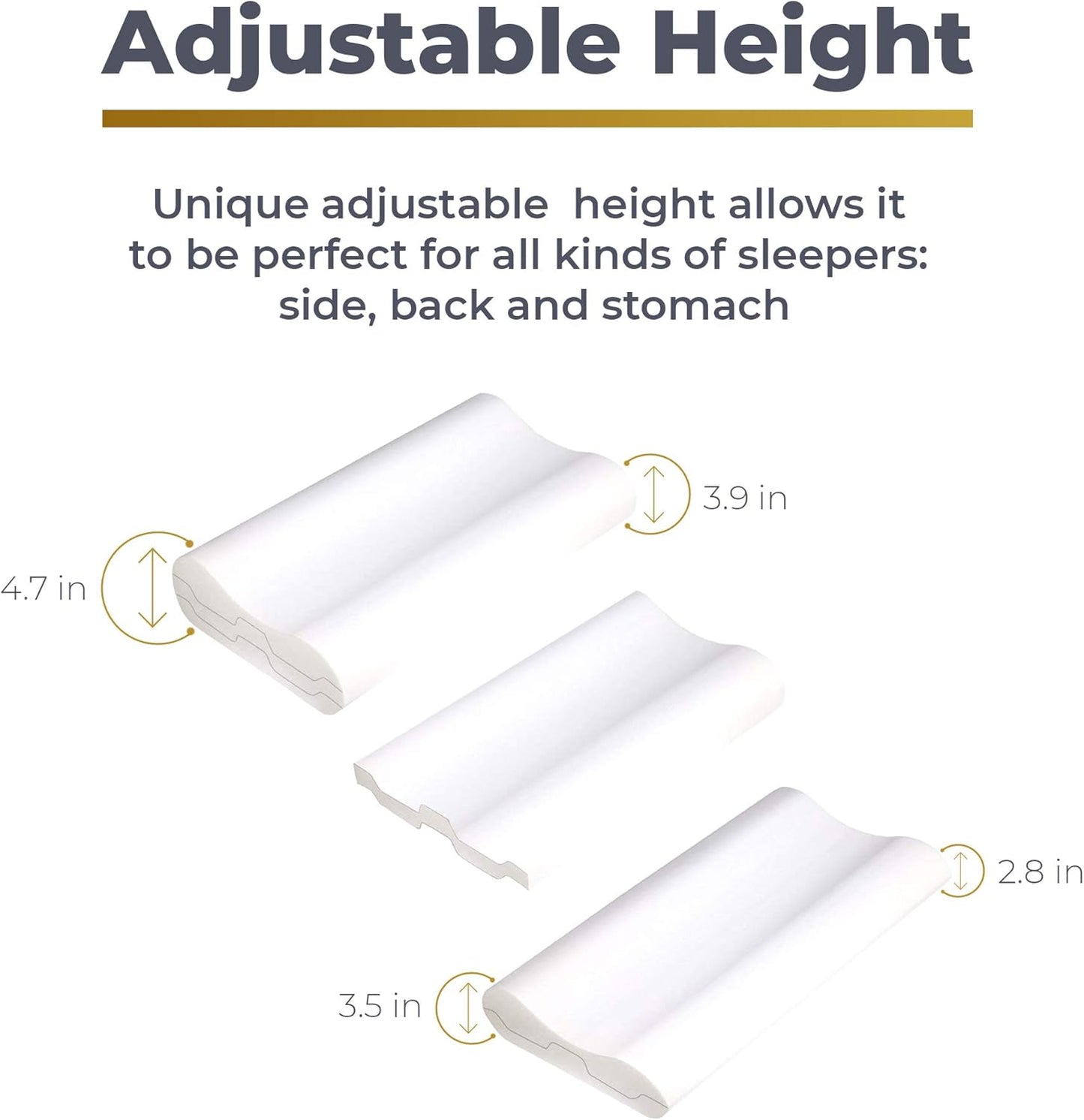 Royal Therapy Travel Memory Foam Pillow 2-Pack, Neck Pillow Bamboo Adjustable Side Sleeper Pillow