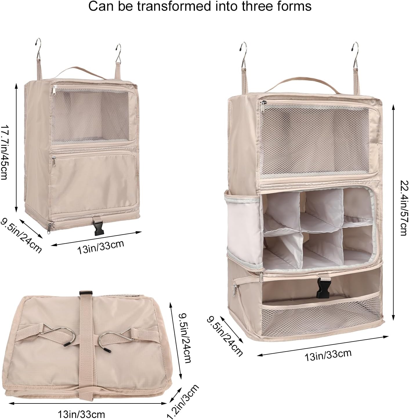 TABITORA Travel Portable Hanging Shelves Closet Organizer Packing Luggage Organizer and Storage with Multifunctional and Foldable Invisible Compartment,Lightweight, for Suitcase, RV,Closet…Beige,XL