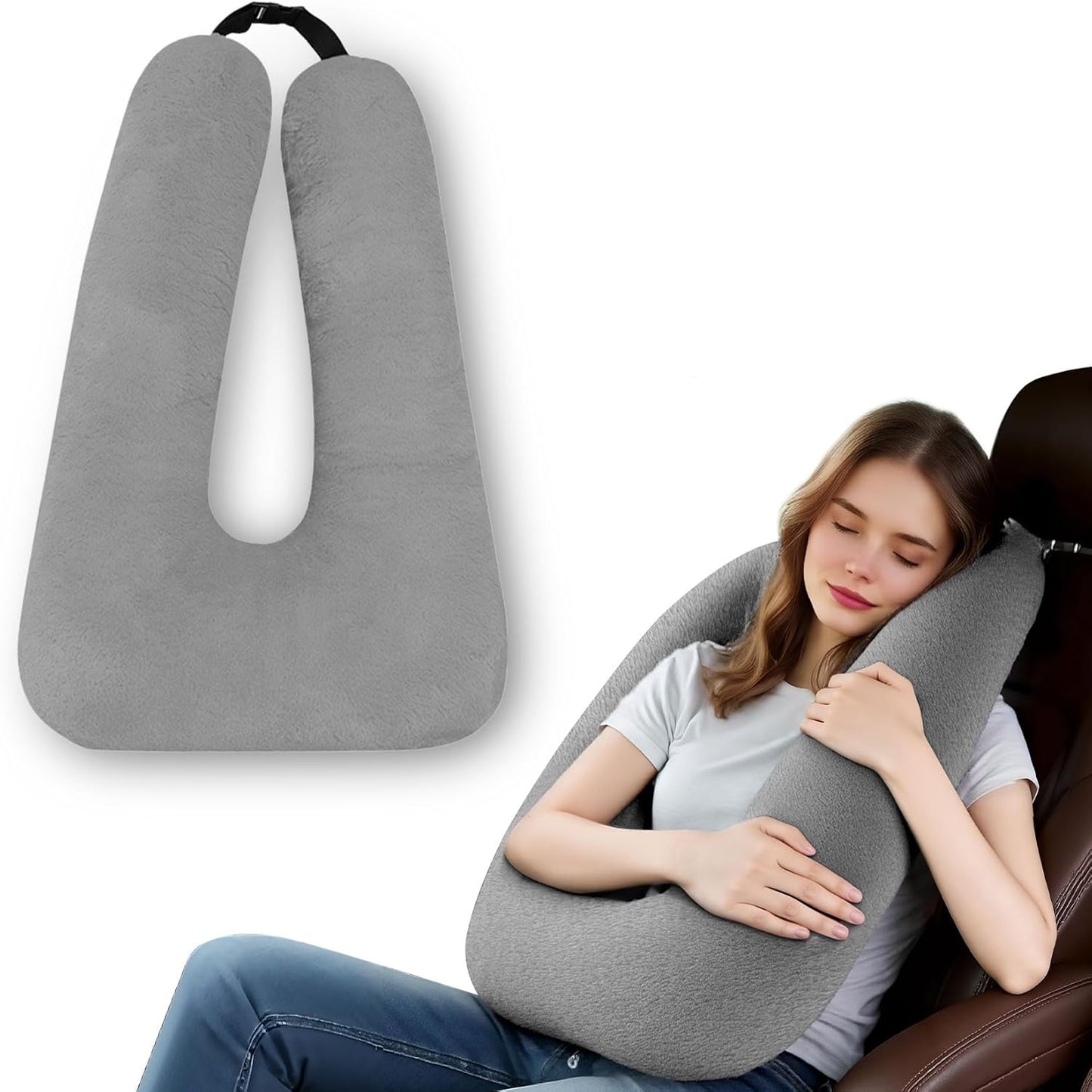 Car Pillow for Kids – Comfort Travel Pillow for Car – Soft Cotton Support Cushion for Children and Adults on Long Trips (Gray)