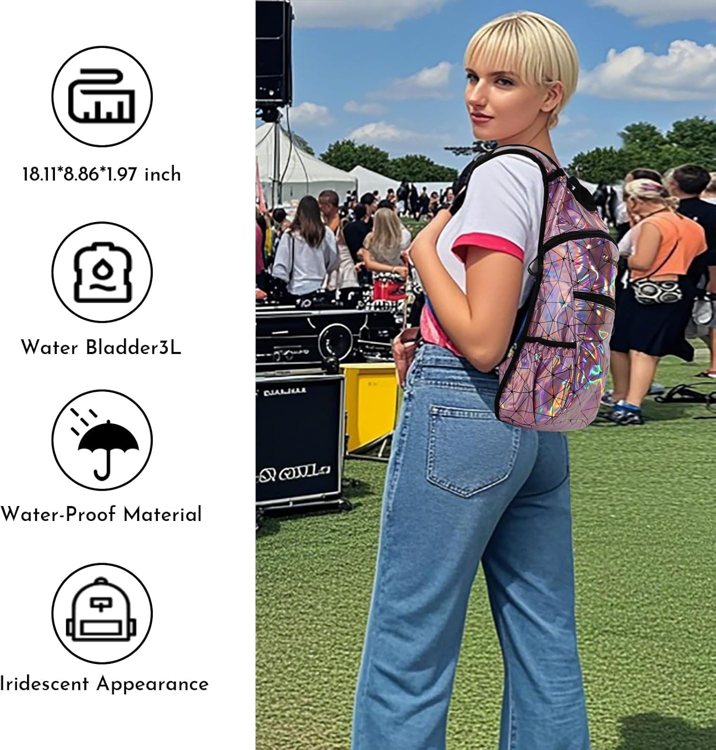 Reflective Hydration Backpack, Hydration Pack - Water Backpack with 2L/3L Hydration Bladder, Essential for Festivals - Rave Hydration Pack for Hiking, Running, Cycling, and Festivals