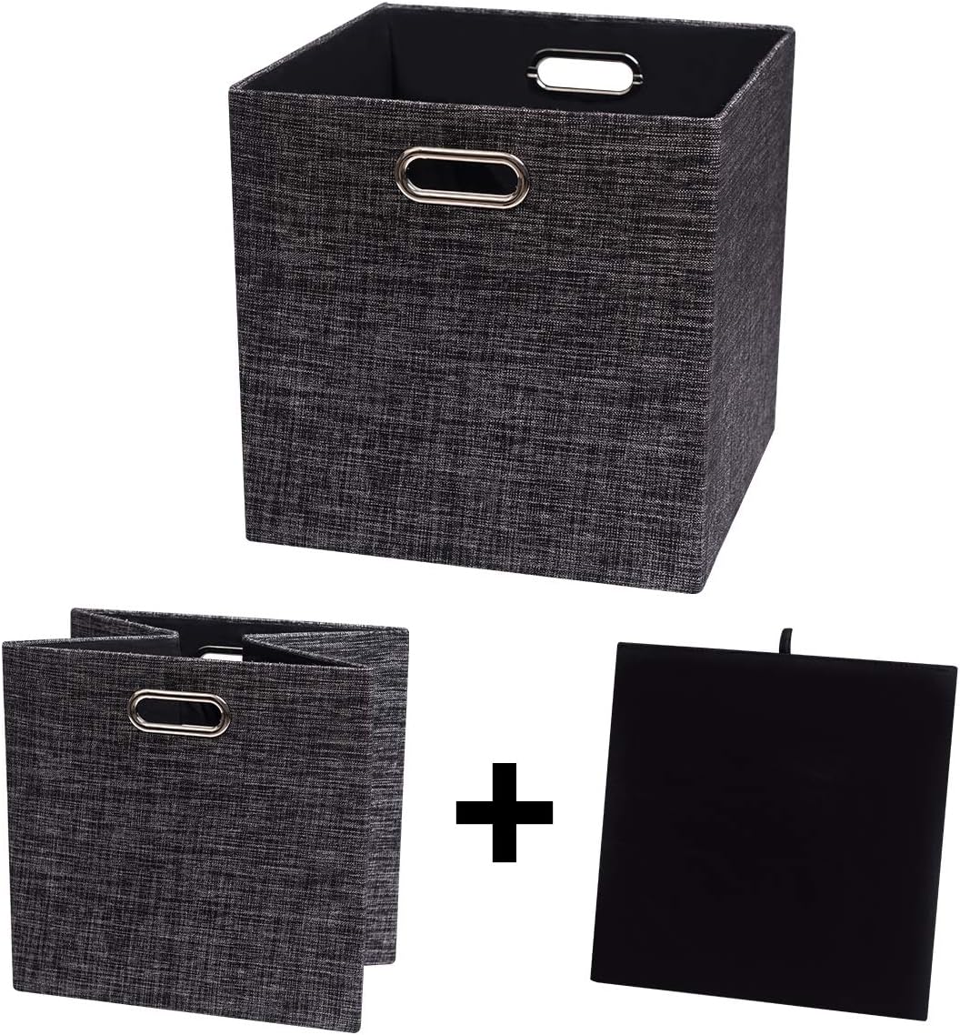 Posprica Fabric Storage Cubes,13×13×13 cube storage bins, Foldable Drawers Baskets Containers for Shelf Cabinet Bookcase,Thick and Heavy Duty (4pcs, Black)
