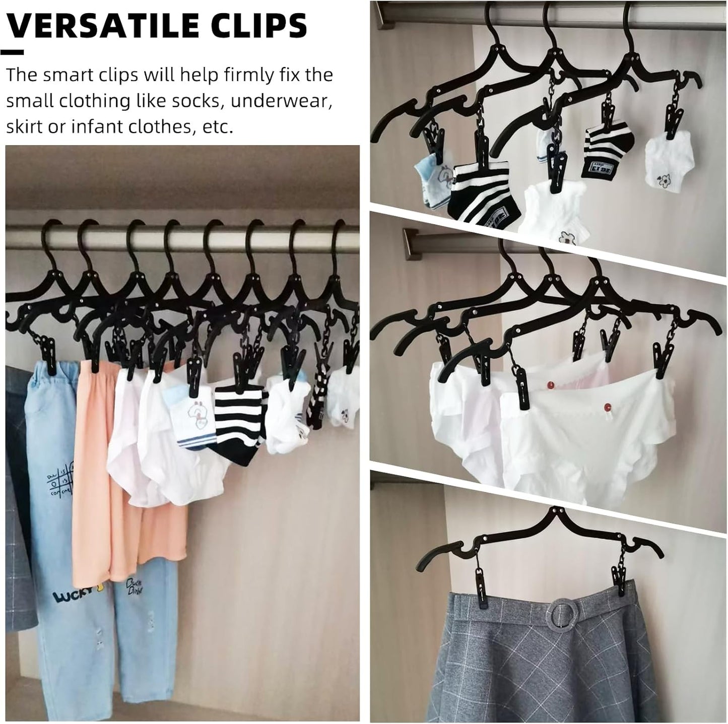 12pcs Black Travel Hangers with 24pcs Clips Foldable for Suitcase, Portable Folding Clothes Hangers, Cruise Ship Essentials Drying Rack for Portable Travel Accessories