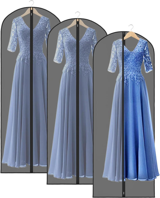 Zilink Clear Dress Bags for Gowns Long 65'' Garment Bags for Hanging Clothes Foldable Long Garment Bags for Dresses for Closet Storag - Clear/Black, 3 Pack