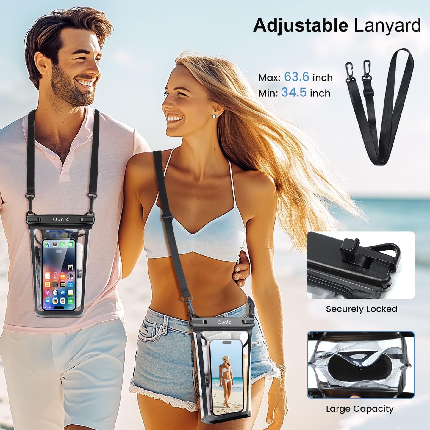 Large Waterproof Phone Pouch, Floating Waterproof Pouch for iPhone 16 15 14 13 12 Pro Max Galaxy S25 S24 S23, Adjustable Lanyard, IPX8 Waterproof Bag for Beach Cruise Swimming Rafting Boating