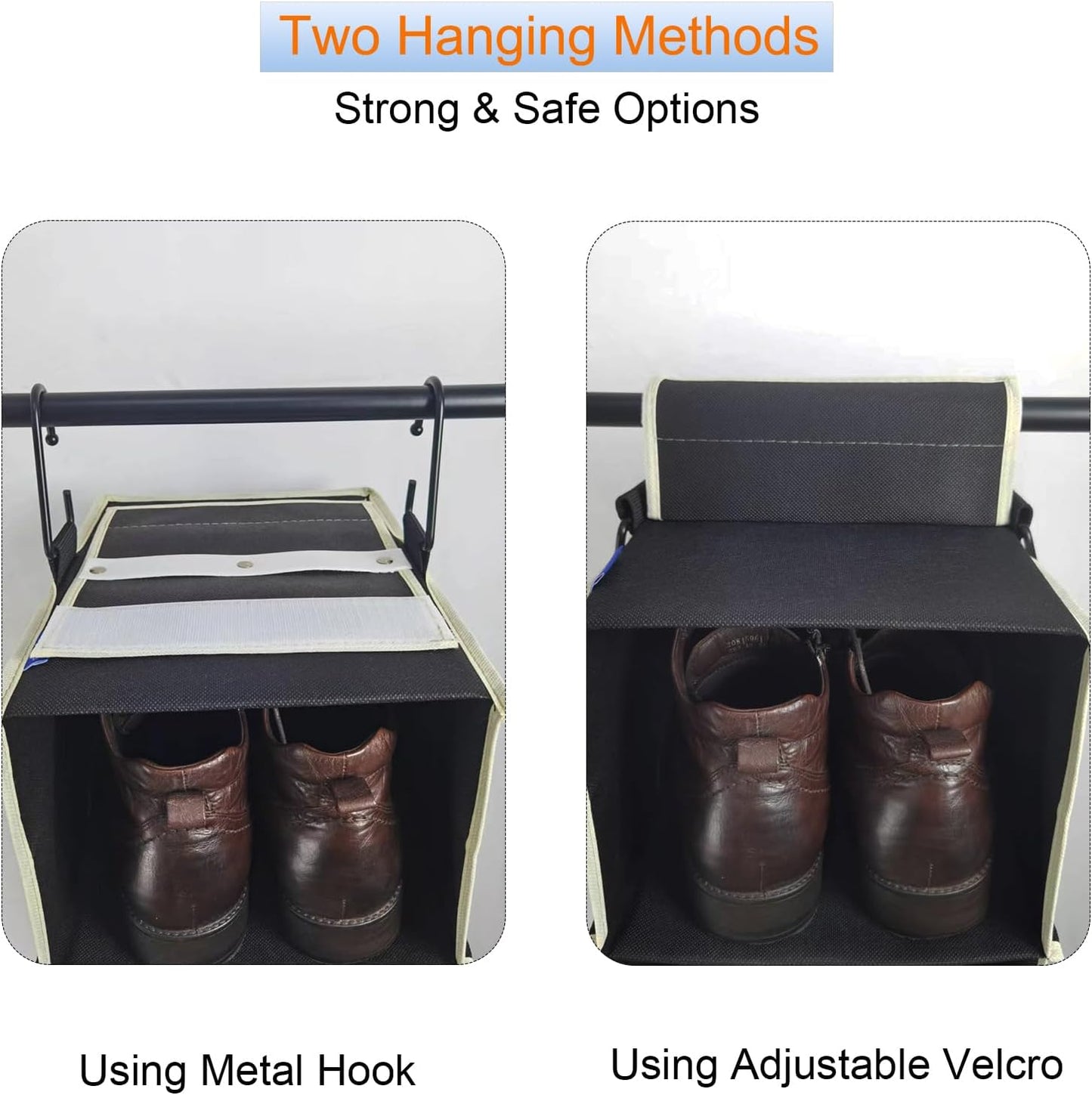 Large-Sized Hanging Shoe Organizer 8-Shelf, Hanging Closet Organizer with 8 Side Pockets, Wider Hanging Shelves for Storage Shoes Clothes 9" W × 11.8" D× 48" H, Black.