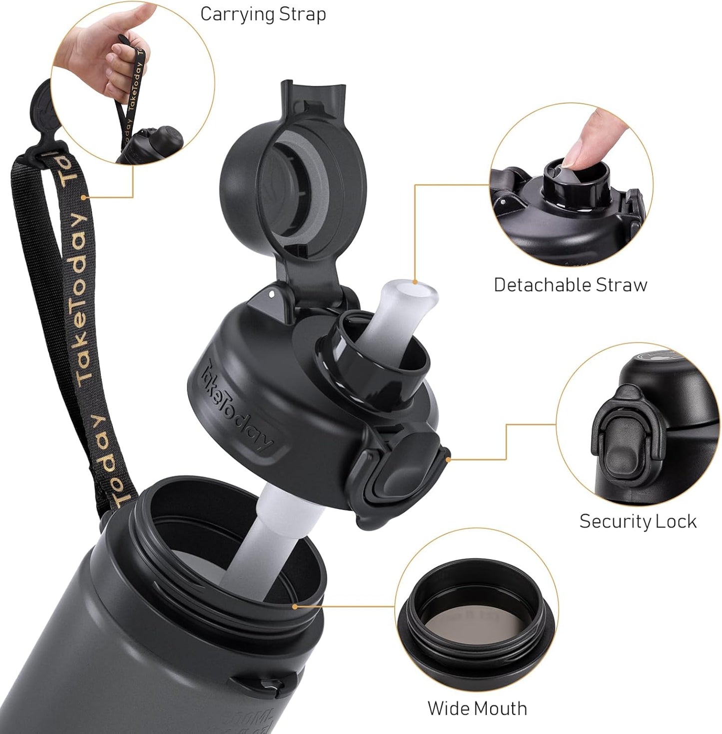 TakeToday Collapsible Water Bottles 20oz, Leak Proof, BPA-Free, Foldable Silicone Travel Water Bottle with Straw Strap for Cycling, Hiking, Outdoors