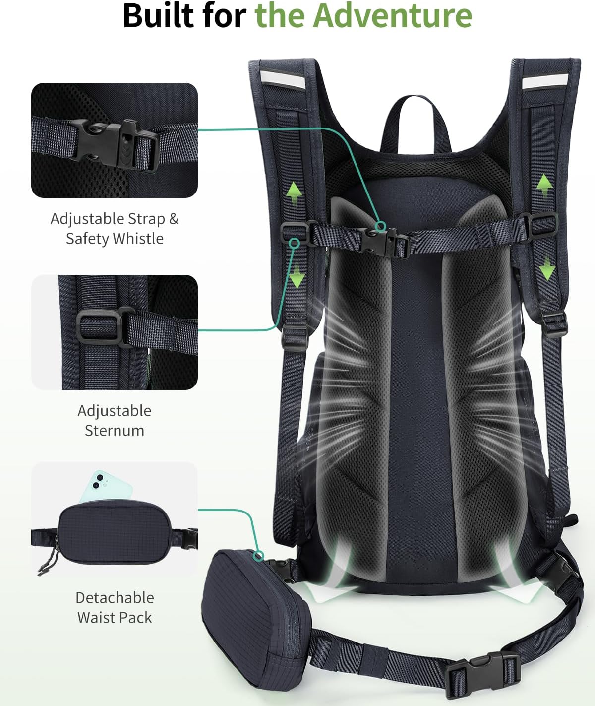 ECOHUB Hydration Backpack for Men Women, 20L Lightweight Hiking Daypack Cycling Backpack with 2L Water Bladder, Insulated Hydration Pack with Waist Pack