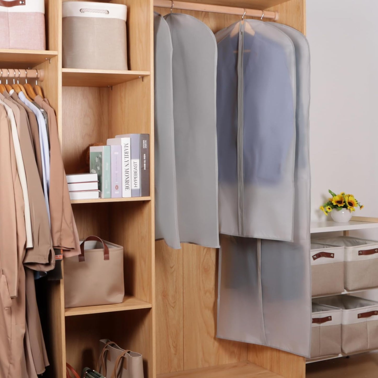 Zilink Breathable Fur Coat Suit Bags for Closet Storage 43" Jacket Cover Hanging Garment Bags for Leather Clothes, Fur Coat, Jackets,Suits, Grey, 8 Pack