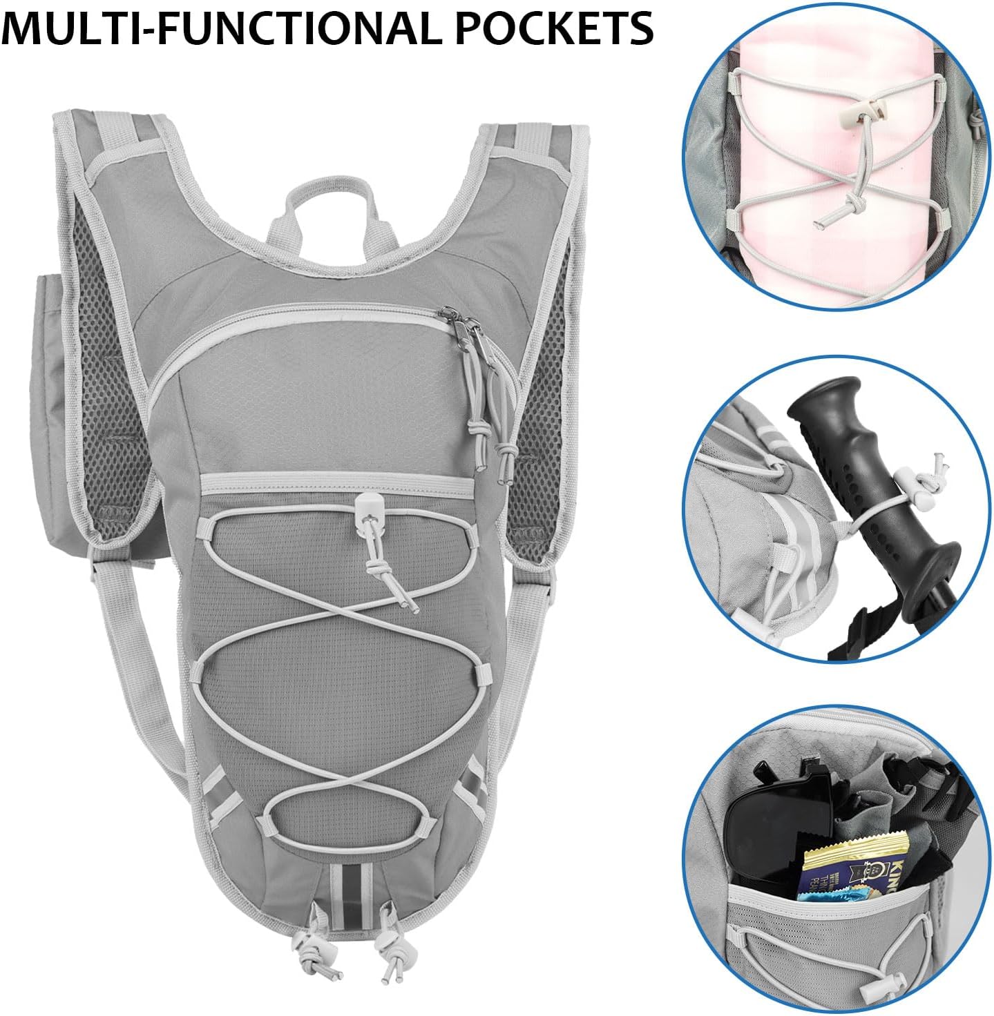 Lightweight Hydration Backpack 2L Water Bladder Pack for Running, Cycling, Hiking – Anti-Theft Water Backpack with Phone Holder, Trekking Pole Holder & Reflective Strips for Men & Women