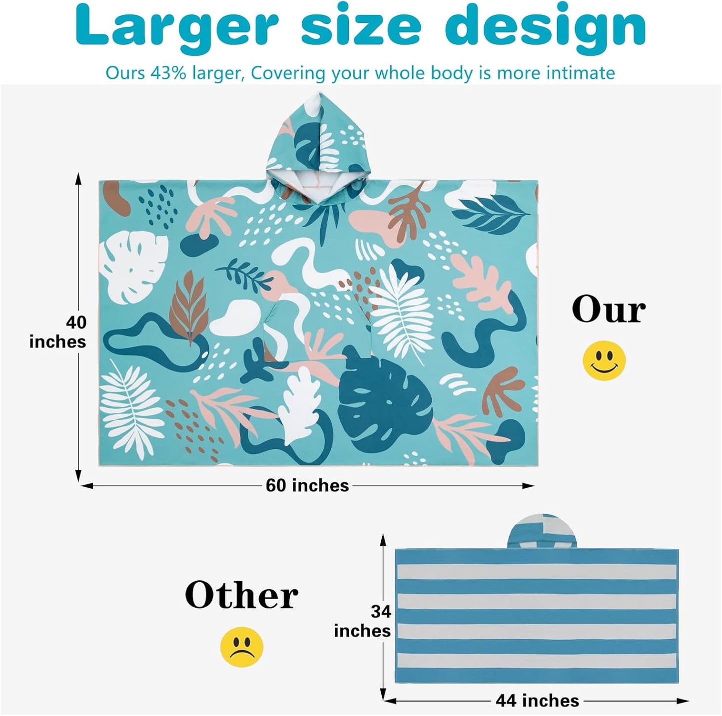 PY SUPER MODE Beach Hooded Towel Oversized - 60 x 40 inches Quick Dry Microfiber Beach Towels, Lightweight Soft and Absorbent Pool Towel Suitable for Bath Swimming Camping for Adults