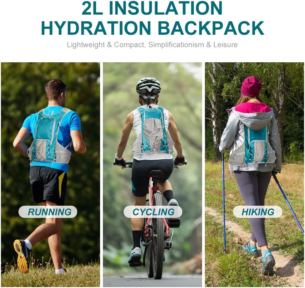 INOXTO Hydration Pack Backpack ，Water Backpack with 2L Leakproof Water Bladder, Running Hydration Vest for Man, Daypack for Cycling Motocross Climbing Trail Running