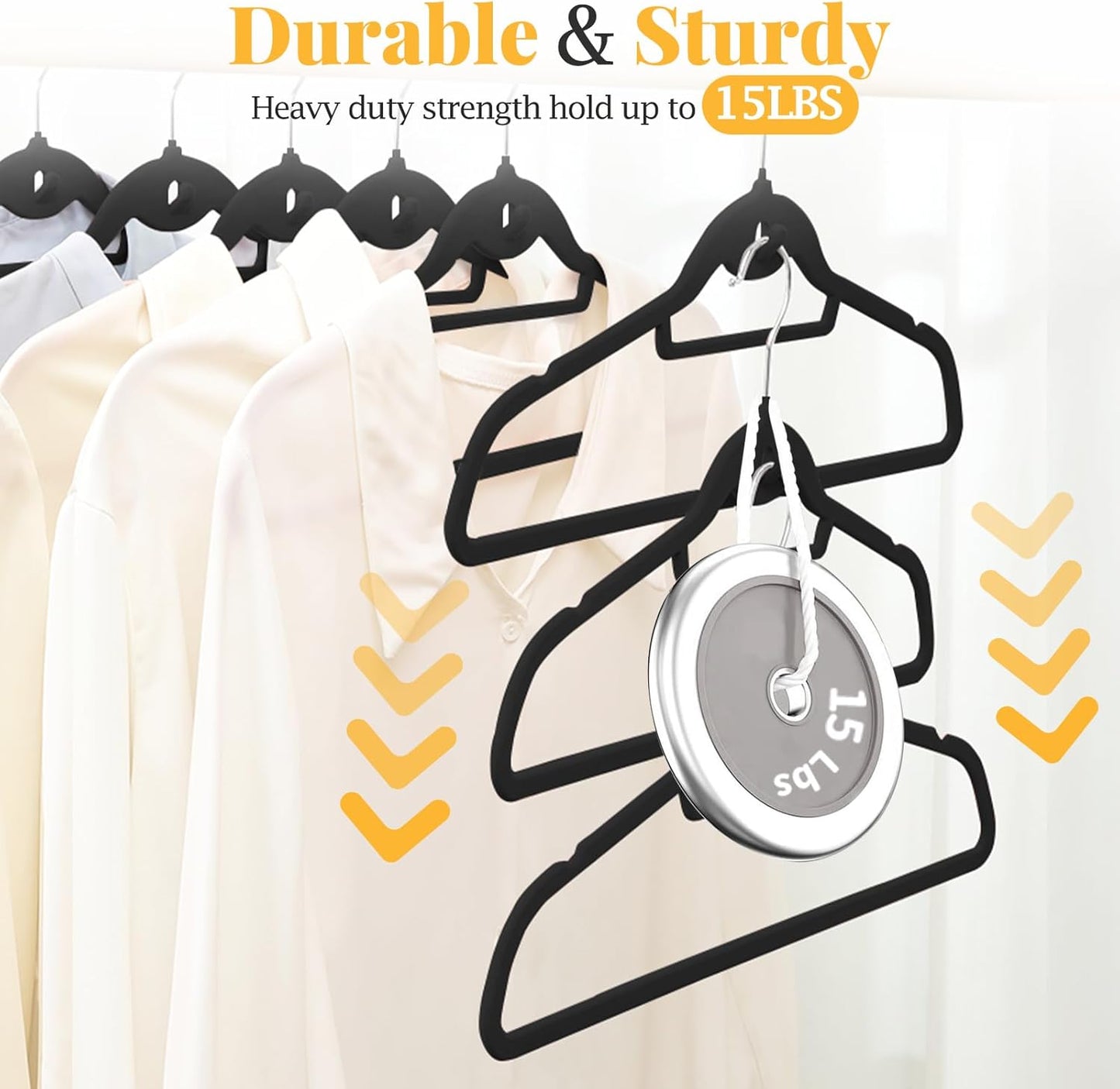 Velvet Felt Stackable Hangers 50 Pack, Non Slip, with 360° Swivel Hook, Ultra Thin and Space Saving for Suits, Shirts, Coats, 15Lbs Capacity Heavy Duty, Black