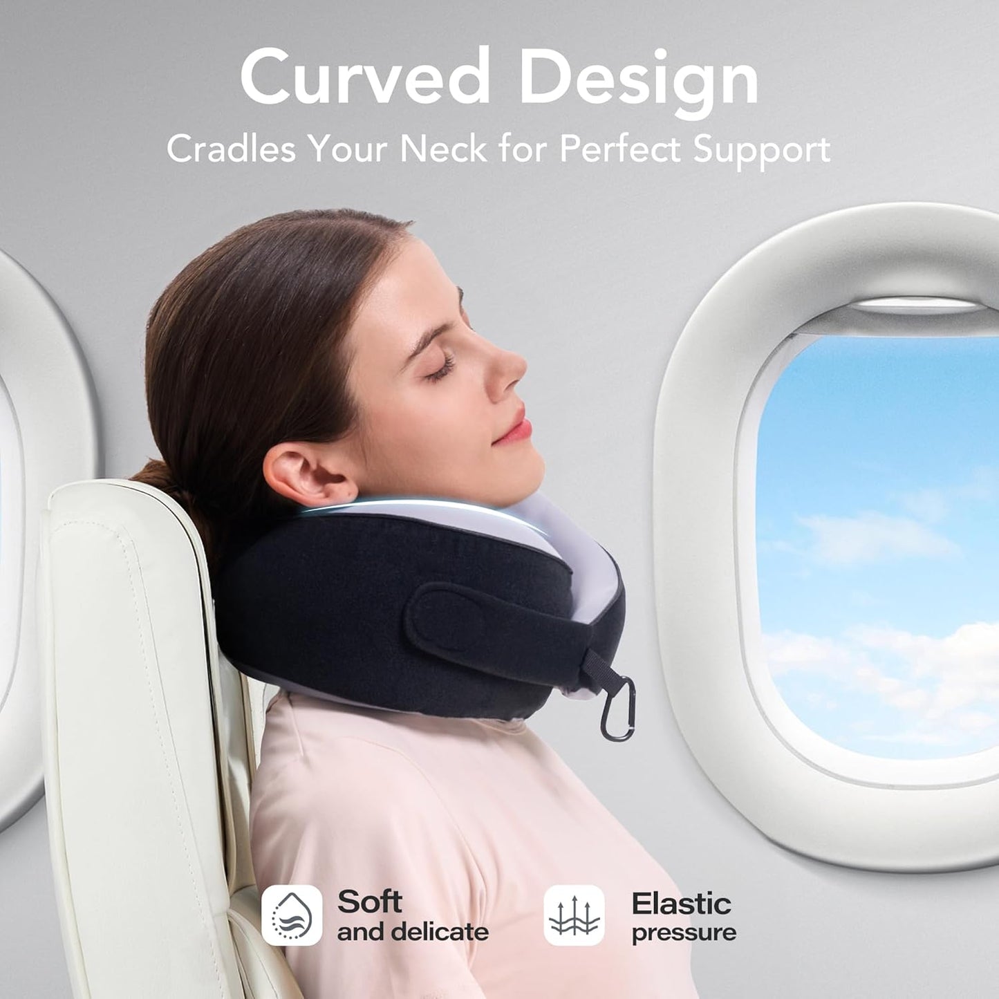 Travel Pillow, 100% Pure Memory Foam Travel Neck Pillow Airplane Neck Support Ergonomic Design for Traveling Suitable for Airplanes,Offices and Cars-Cooling Silk Black