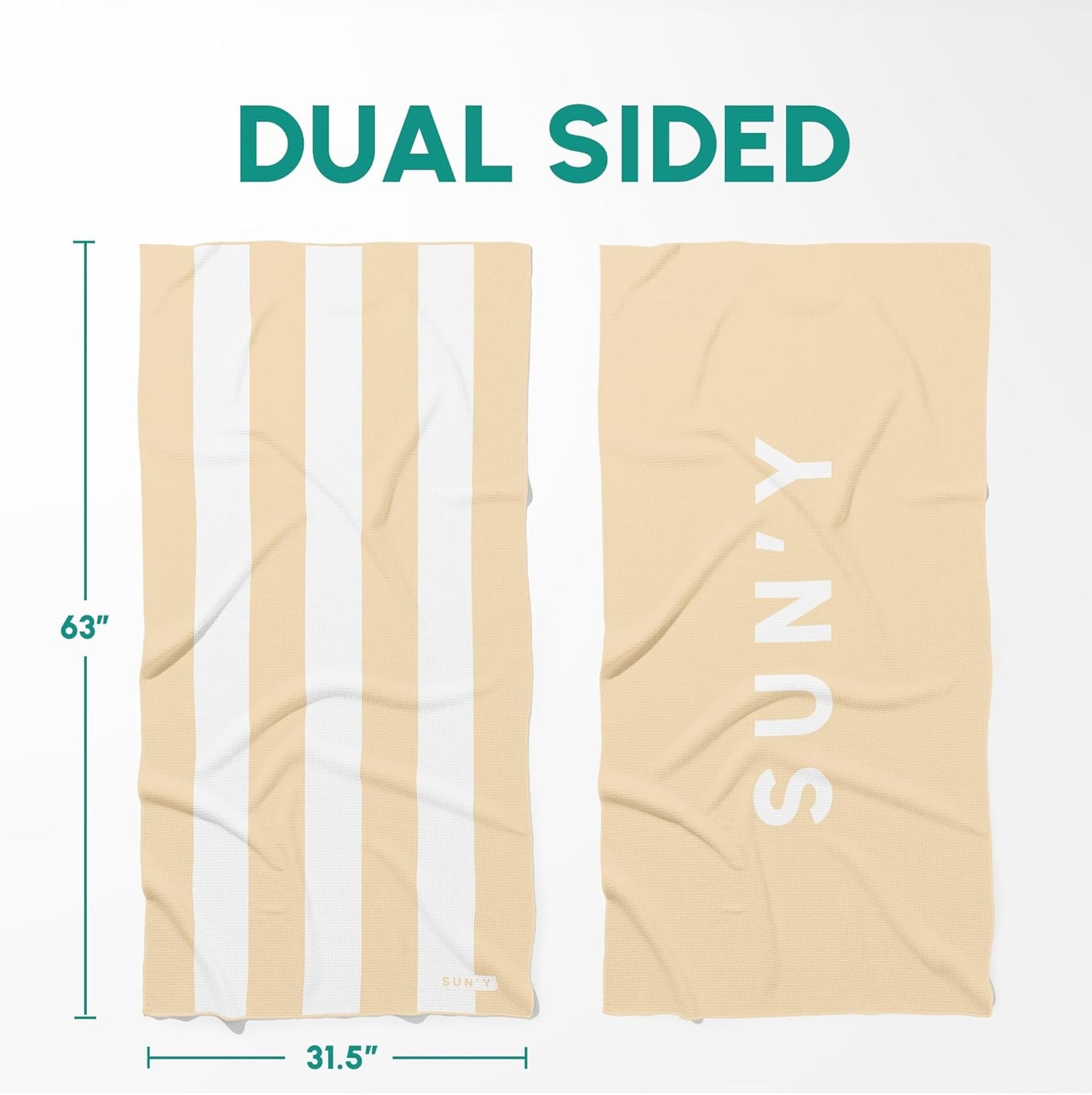 SUN'Y Waffle Microfiber Beach Towel – Sand Free, Quick Dry, Ultra Absorbent, Lightweight & Compact Travel Towel with Carry Bag - Large (63” x 31.5”), Natural Sand