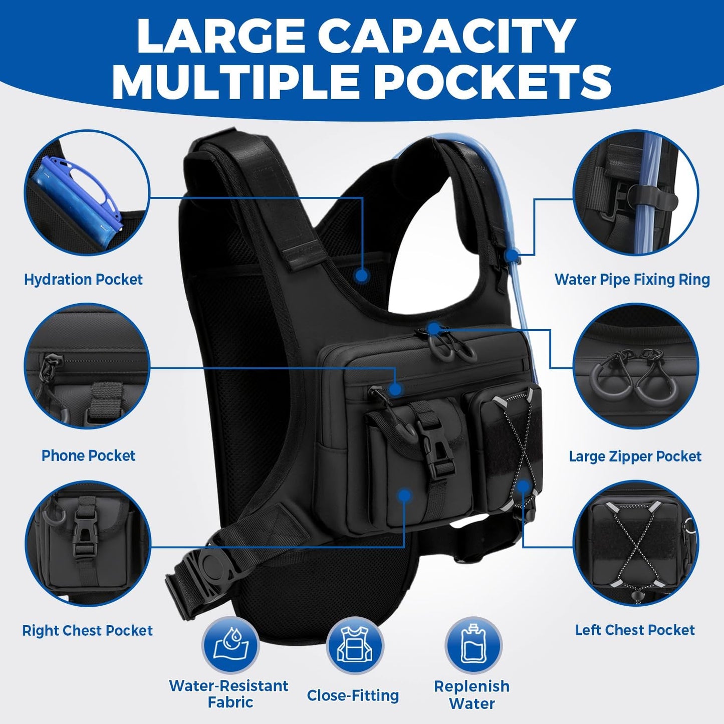 USA Original Patent Running Hydration Vest Backpack, Lightweight Chest Pack with 2.0L Water Bladder Bag Daypack for Hiking Running Cycling Race Marathon for Women Men