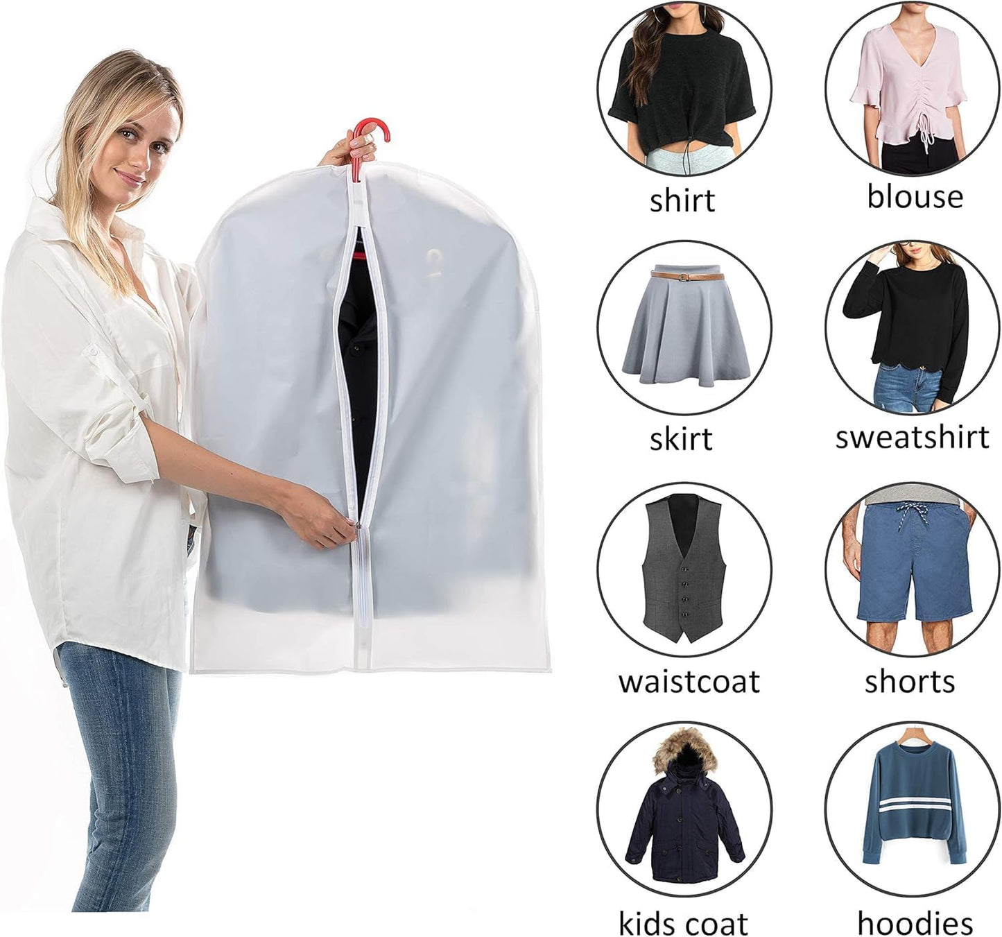 36" Women Suit Bags, Garment Bags For Hanging Clothes, Plastic Garment Bags for Closet Storage, Suit Cover Bags with Zipper for Short Coats, Jackets, Shirts 24"x36"/ 6 Pack (24" x 36" 6 Pack)