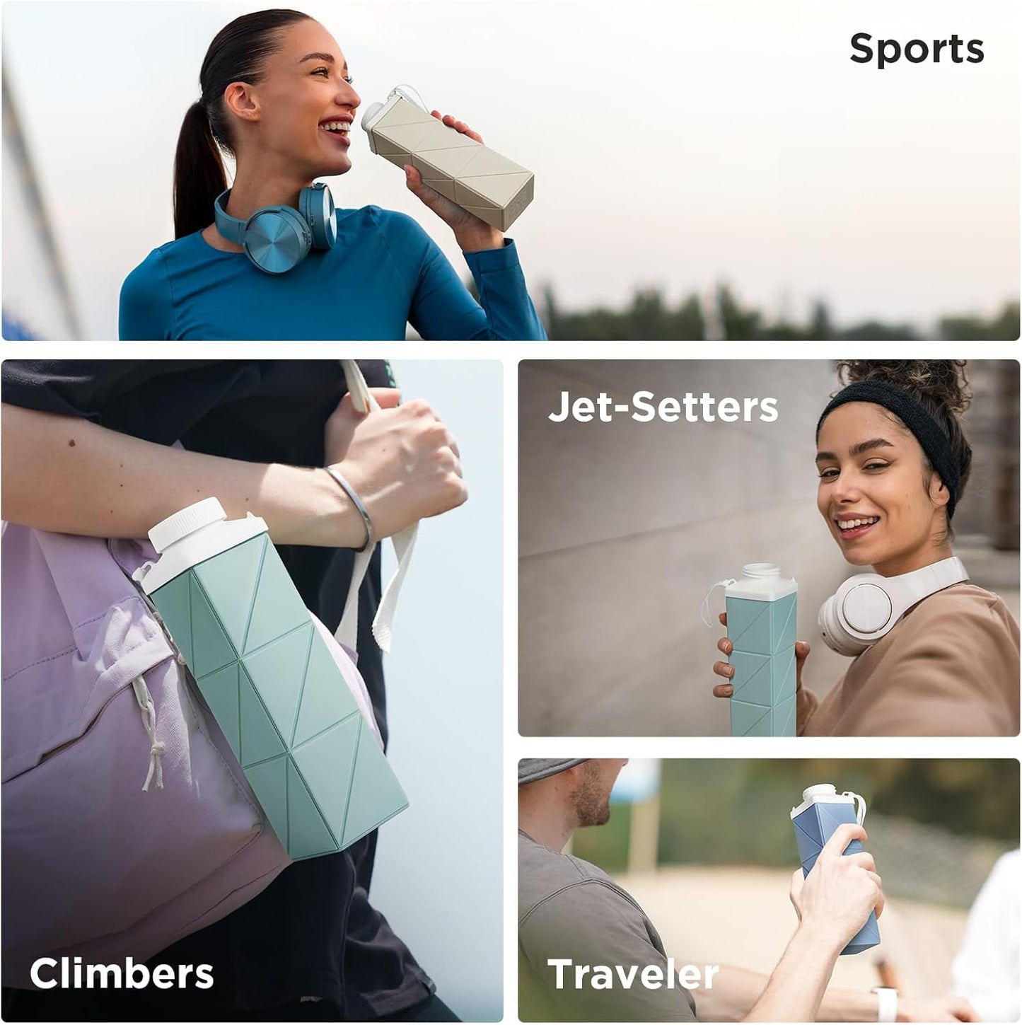 POMKAKA Collapsible Water Bottles 24.3oz(720ml), 2nd Generation Leakproof BPA-Free Travel Water Bottle,Lightweight Reusable Water bottle for Travel Cycling Gym Camping Sports,Blue